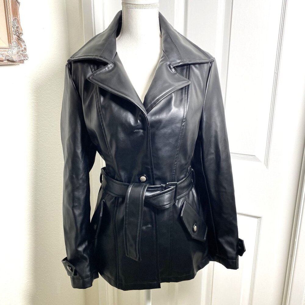 NWT Emporio Collezione Faux Vegan Leather Blazer Jacket Belt Size Medium